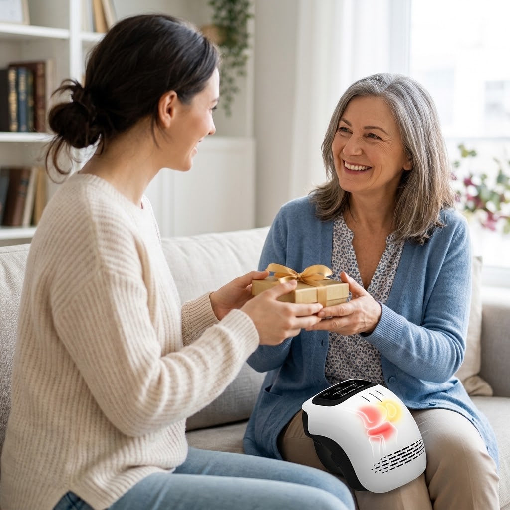 Zentrolia heated knee massager wrap in white and Brown