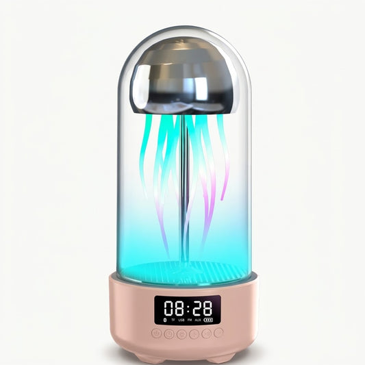 Zentrolia jellyfish lamp Bluetooth speaker with clock glowing in purple