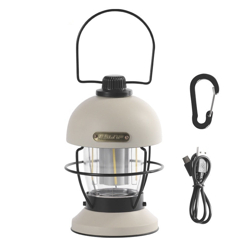 Zentrolia rechargeable LED camping lantern glowing at a campsite