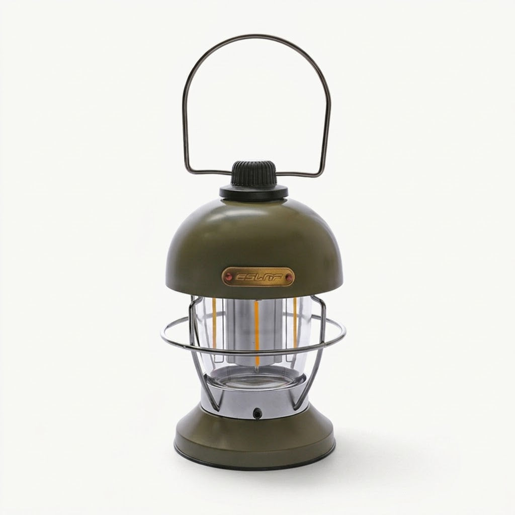 Zentrolia rechargeable LED camping lantern glowing at a campsite