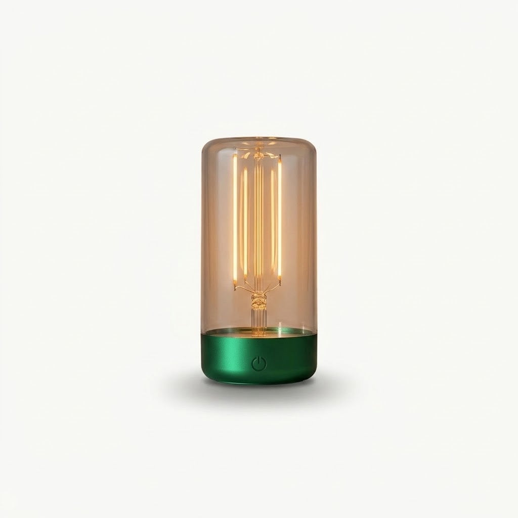 Zentrolia rechargeable LED filament night light glowing warmly on a bedside table