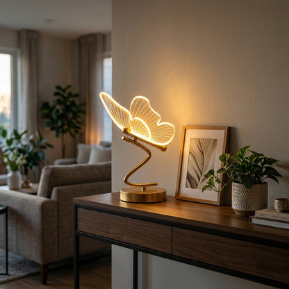 Zentrolia butterfly LED decorative table lamp glowing on bedside table