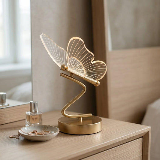 Zentrolia butterfly LED decorative table lamp glowing on bedside table