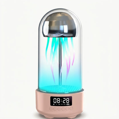 Zentrolia jellyfish lamp Bluetooth speaker with clock glowing in purple
