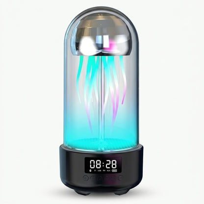 Zentrolia jellyfish lamp Bluetooth speaker with clock glowing in purple