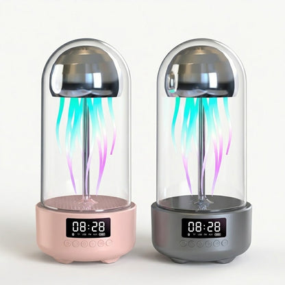 Zentrolia jellyfish lamp Bluetooth speaker with clock glowing in purple
