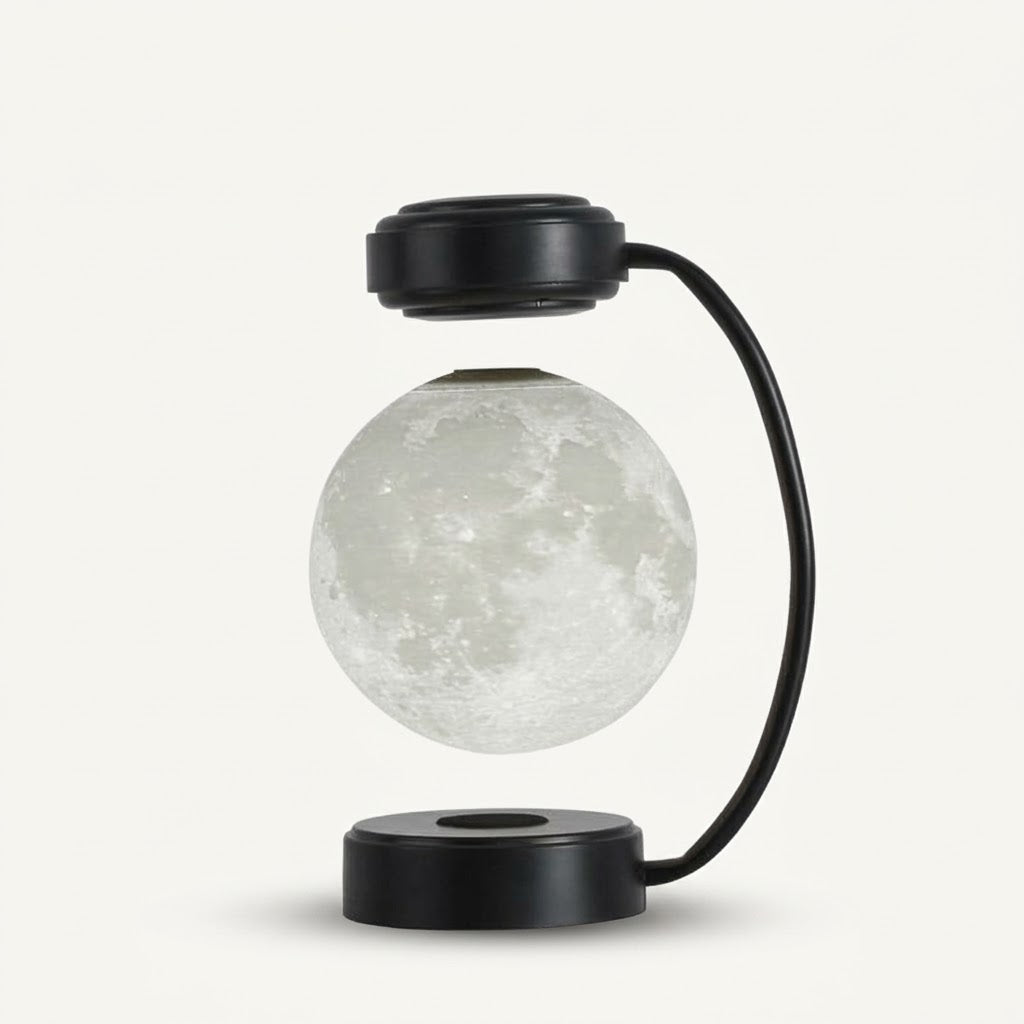 Zentrolia levitating moon lamp floating above a gold base
